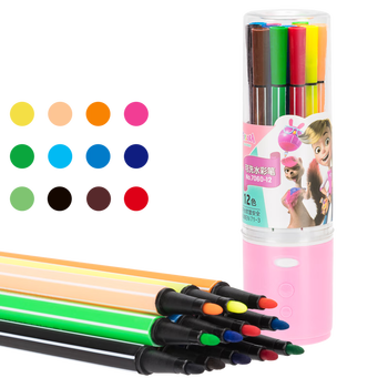 得力（deli）12色六角细杆水彩笔（粉）儿童可水洗创作画笔学生绘画美术7060-12水彩笔