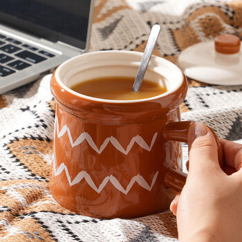 贝瑟斯陶瓷马克杯带盖喝水杯子复古咖啡杯泡茶杯早餐牛奶杯高颜值伴手礼