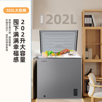 新飞（Frestec）202升减霜冷藏冷冻一级节能省电家用冷柜冰柜卧式冰箱BC/BD-202KAT/L灰