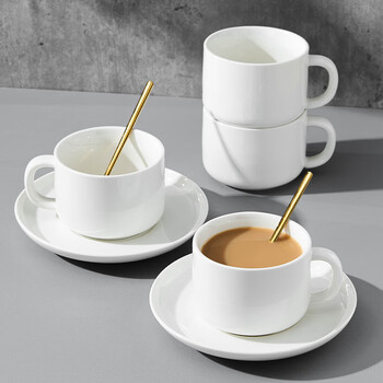 友来福陶瓷咖啡杯 欧式简约白色拉花咖啡杯套装220ml大容量马克杯 友来福陶瓷咖啡杯 欧式简约白色拉花咖啡杯套装220ml大容量马克杯