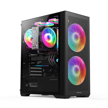 FPMAX风之灵H803台式电脑机箱USB3.0预装16cm双风扇钢化玻璃M-ATX/ATX主板280/240水冷支持tpye-c黑色