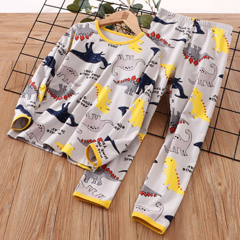 钟阿四儿童秋衣秋裤套装男童内衣家居服睡衣宝宝内衣灰恐龙120cm