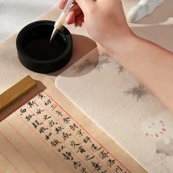 梅林笔庄羊毛毡垫臂垫臂搁书法书画专用手臂防脏垫创意彩绘精手枕砚台垫练毛笔字垫迷你书法垫猫竹图小毛毡