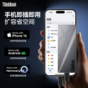 ThinkPad联想ThinkBook 1TB移动固态硬盘USB4.0 PSSD读速3800MB/S Type-C 苹果手机直连电脑外接硬盘 TU820