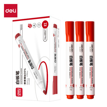 得力(deli) 粗头可擦易擦白板笔耐磨耐用 办公文具会议老师培训教学 红色10支/盒 P06817