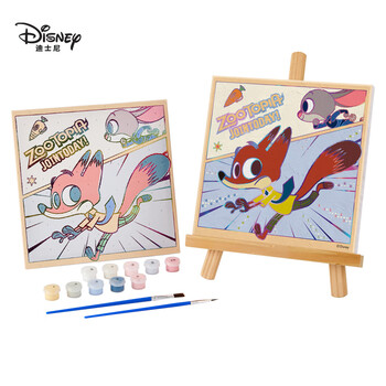迪士尼（Disney）数字油画diy手工填涂色动漫卡通人物儿童数字油画卡通画尼克疯狂动物城周边文具礼盒女孩生日礼物