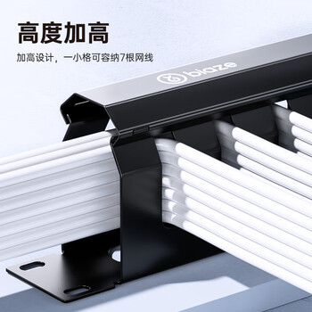 毕亚兹 理线架12档24口 工程机网线跳线理线架 加厚金属19英寸 1U机架式网络机柜线缆管理器整理器梳理器