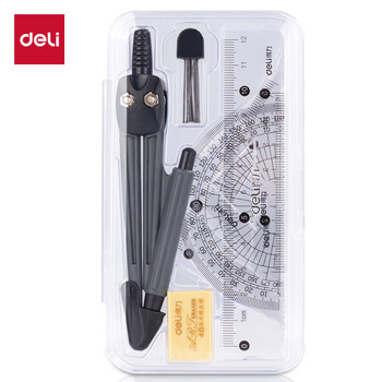 得力（deli）绘图套尺7件套装学生开学文具高考中考考试(直尺量角器三角尺*2圆规橡皮)测量制图工具开学礼物