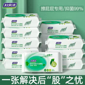 妇炎洁湿厕纸60抽*10包家庭实惠装擦屁股可降解孕妇私处男女通用