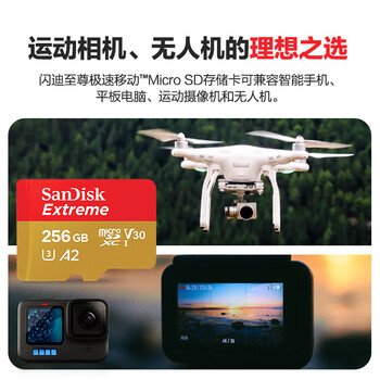 闪迪(SanDisk)256GB TF(MicroSD)内存卡 4K极速金卡A2 V30 U3行车记录仪 运动相机无人机 监控存储卡 读190MB/s 闪迪(SanDisk)256GB TF(MicroSD)内存卡 4K极速金卡A2 V30 U3行车记录仪 运动相机无人机 监控存储卡 读190MB/s