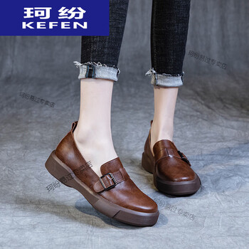 珂纷(kefen)英伦风小皮鞋女2024春季新款大码4243女鞋复古乐福鞋套脚
