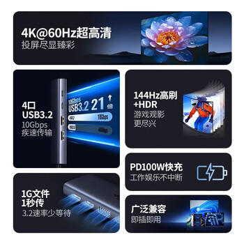 绿联USB3.2拓展坞typec转gen2高速hub分线器10Gbps转换HDMI投屏显 35999--6合1USB3.2x2+USB-C 0.2m