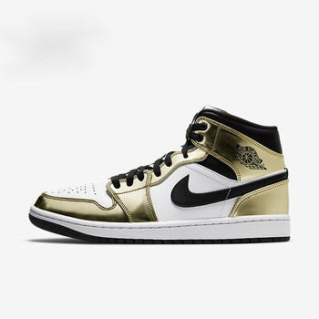 耐克airjordan1midaj1液态金白金男子中帮篮球鞋dc1419700dc141970044