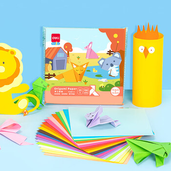 得力(deli)20色100张14.5*14.5cm手工折纸 学生手工彩纸剪纸 美术DIY手工纸儿童文具生日开学毕业礼物