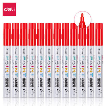 得力（deli）2.0mm轮胎修补油漆笔记号笔马克笔高光笔签字签到手绘涂鸦 清明扫墓石碑碑文笔防水12支 S558 红色