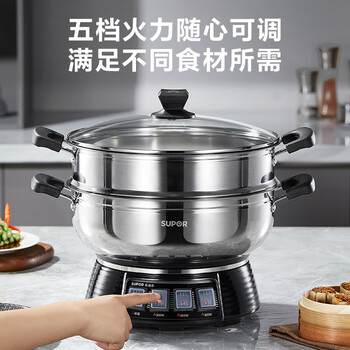 苏泊尔（SUPOR）电蒸锅多功能多用途锅 蒸包子锅电锅 加厚304不锈钢电炒锅电煮锅 电火锅 11L ZN32YK11
