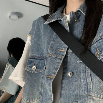 醒搭 strikingdaa复古工装牛仔套装女两件套装复古牛仔马甲外穿夏季