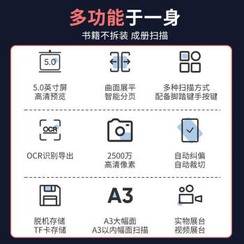 汉王（Hanvon）HW2250书籍扫描仪 2500万像素A3幅面不拆书扫描 OCR文字识别 曲面展平