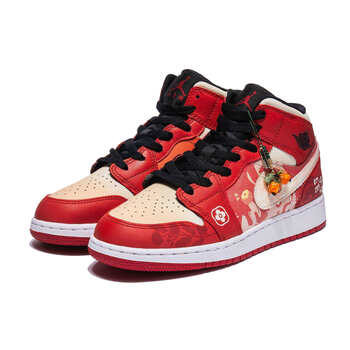 (nike)>耐克aj1mid新年限定龙年好事连连橙红情侣定制休闲鞋红色36