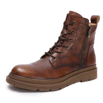 戴丽格春秋牛皮高帮马丁靴男英伦时尚复古厚底皮靴拉链个性靴子圆头