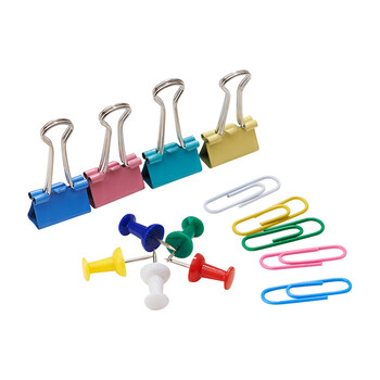 晨光（M&G）3合一办公用品套装(19mm长尾夹10枚+彩色工字钉50枚+回形针100枚)/盒ASC99361