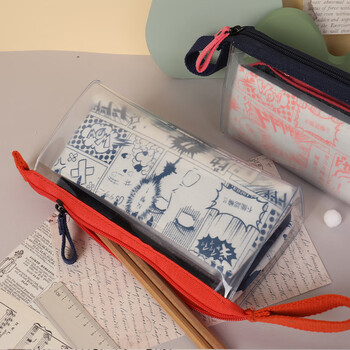 三木（SUNWOOD）二次元高透PVC动漫笔袋设计铅笔盒小众大容量文具盒收纳袋 6102 墨色