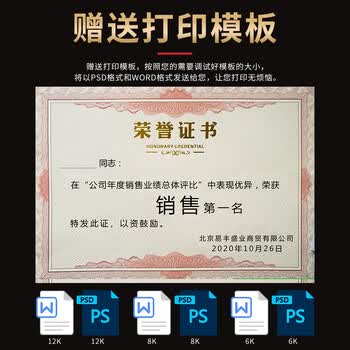 易利丰（elifo）可定制荣誉证书外壳颁奖奖状 光面12K/12开 10本装 配A4内芯15张