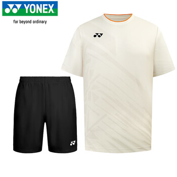 YONEX尤尼克斯羽毛球服国家队大赛球迷版运动男短袖套装10661CR乳白L