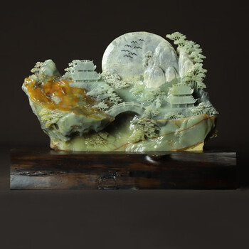 玉石岫玉摆件精品花玉山水一体雕刻家居礼品摆件山子 编号ca344