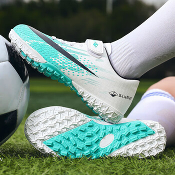 安誻儿童男女足球鞋新款tf碎钉学生青少年防滑耐磨比赛训练鞋白绿34码