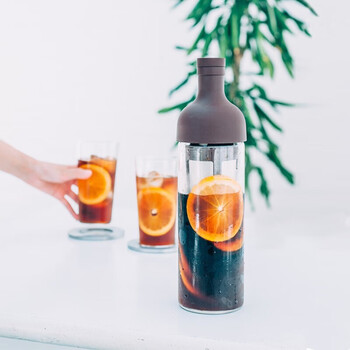 HARIO进口冷萃咖啡壶耐热玻璃冷泡咖啡壶欧式带滤网冷萃卡其色650ml