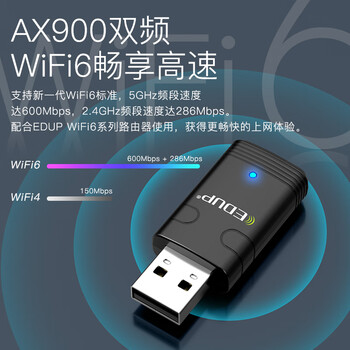 翼联（EDUP）迷你免驱动AX900 WiFi6无线网卡 双频5G无线蓝牙5.3二合一台式机笔记本win10/11接收器EP-AX910S