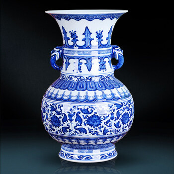 景德镇瓷器手绘陶瓷花瓶青花瓷中式客厅插花电视柜家居装饰品摆件