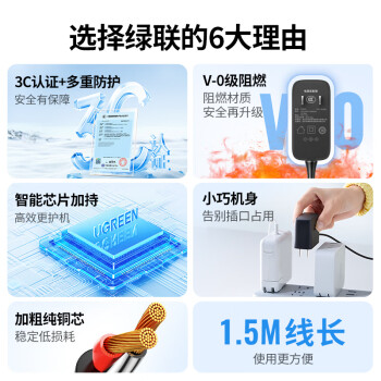 绿联12V/2A电源适配器通用显示器硬盘盒路由器电脑散热器光猫机顶盒摄像头DC圆孔电源充电线1.5米20359