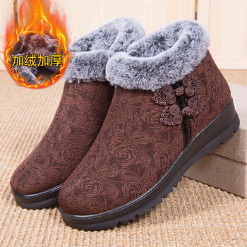 宇百伦女棉鞋冬季加绒保暖老人奶奶鞋软底防滑妈妈棉靴雪地靴咖啡色35