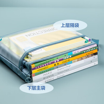 齐心（COMIX）A4文件袋小学生科目分类袋双层拉链文具袋考试可手提作业科目TPU收纳试卷袋补习袋EA305 灰色/单只