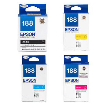 爱普生（EPSON）T1881-T1884 黑色彩色四色188原装墨盒套装 适用WF-3641/7111/7621/7218/7728机型 自营