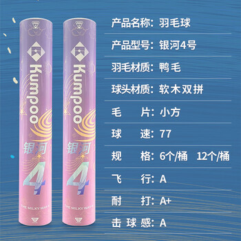 薰风（KUMPOO）专业耐打飞行稳定比赛训练熏风银河4号羽毛球一筒6个装（77速）