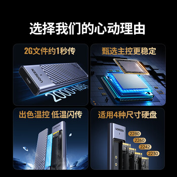 绿联 M.2 NVMe/SATA双协议固态硬盘盒20Gbps 适用苹果17笔记本台式机手机外接SSD移动硬盘壳35576