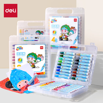 得力（deli）12色哼哼大王六角杆油画棒蜡笔易上色炫彩棒彩笔儿童幼儿学生画画绘画HM856-12