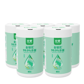珍爱卫生湿巾 杀菌清洁口手肌肤 家用办公湿纸巾80抽*5桶