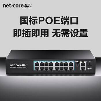 磊科（netcore）SG18P 16口百兆POE交换机2个千兆上联口+1个SFP光口 非网管型监控网络分线器 企业级交换器