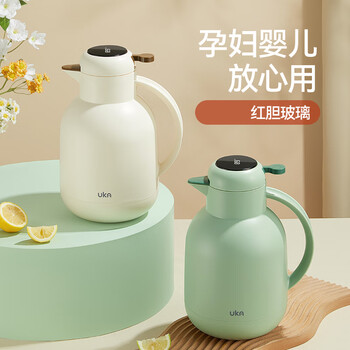 UKA保温壶家用大容量玻璃内胆水壶学生宿舍热水瓶暖瓶 白色温显 2.0L