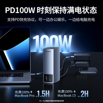 绿联Type-C电脑桌面立式扩展坞USB-C转HDMI/VGA千兆网口4K双屏转接头多功能分线器适用苹果15/16Mac