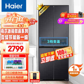 海尔（Haier）鲜派系列401升双变频风冷无霜十字双开对开四开多门超薄家用电冰箱一级能效BCD-401WLHTDEDSDU1