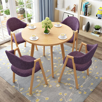 擎宅 简约洽谈桌椅组合会客办公室休闲咖啡厅圆形接待桌椅 一桌四椅	