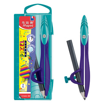 马培德（Maped）像素派对创意绘图圆规 初高中考试圆规 学生制图绘图学习工具 119411CH夹笔款【2件套/盒】
