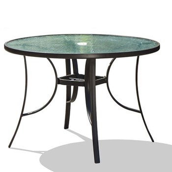 桌餐桌圆桌户外桌子庭院休闲咖啡洽谈桌 106组装水纹玻璃圆桌【图片
