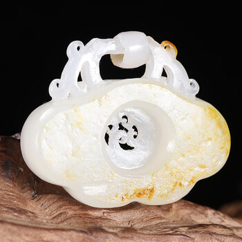 羊脂白玉 洒金皮【籽料平安锁】和田玉喀什河羊脂籽料金锁19克 博润