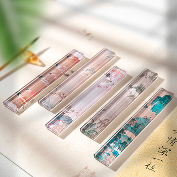 梅林笔庄水晶玻璃镇尺镇纸文房文创压书压纸石毛笔架正尺专业级神器文房四宝砚台创意摆件双清图页镇尺